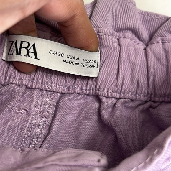 Zara Women’s High Waisted Baggy Paperbag Jeans Size 4 Lavender Purple Denim - Picture 6 of 12